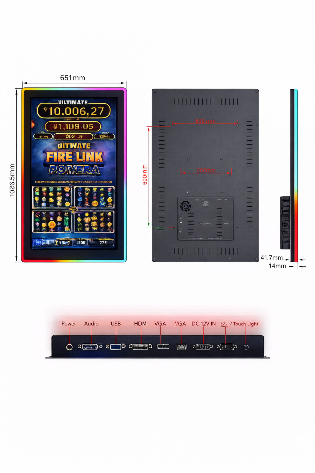 43 inch Vertical touch screen monitor with LED lights